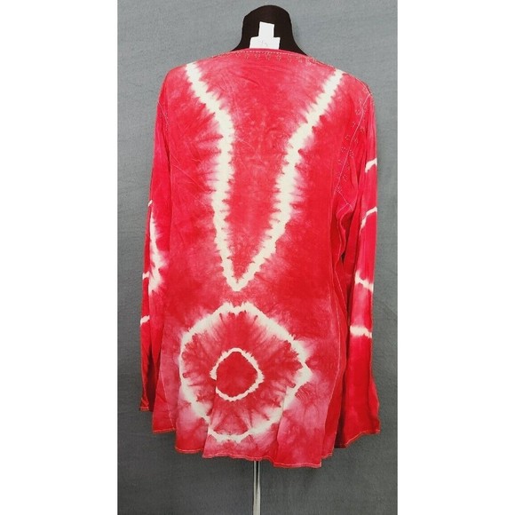 Soft Surroundings 100% Silk Hot Pink Red Tie Dye Button Up Tunic Top Size M - Picture 5 of 9